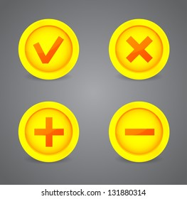 Set of yellow glossy vector icons with math symbols