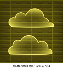 Conjunto de nubes de neón brillantes amarillas aisladas. Contorno lineal. El clima. Ilustración del vector