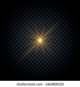 Set of yellow  glowing light explodes on a transparent background Sparkling magical dust particles. Star burst with sparkles. Gold glitter Bright Star. Transparent shining sun, bright flash Vector 