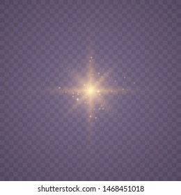 Set of yellow  glowing light explodes on a transparent background Sparkling magical dust particles. Star burst with sparkles. Gold glitter Bright Star. Transparent shining sun, bright flash Vector 