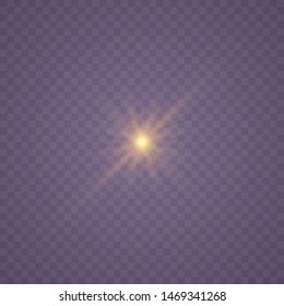 Set of yellow  glowing light explodes on a transparent background Sparkling magical dust particles. Star burst with sparkles. Gold glitter Bright Star. Transparent shining sun, bright flash Vector 