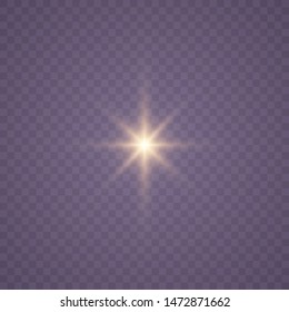 Set of yellow  glowing light explodes on a transparent background Sparkling magical dust particles. Star burst with sparkles. Gold glitter Bright Star. Transparent shining sun, bright flash Vector 