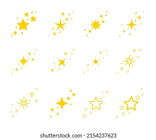 Set of yellow gold cluster star vectors for holidays or decoration