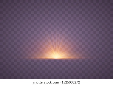Set of Yellow, gold glowing light explodes on a transparent background. Sparkling magical dust particles. Bright Star. Transparent shining sun, bright flash. Vector sparkles. Light effect 