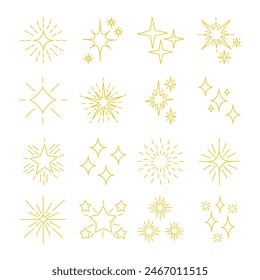Conjunto amarillo, oro, naranja estrella destellos símbolos.