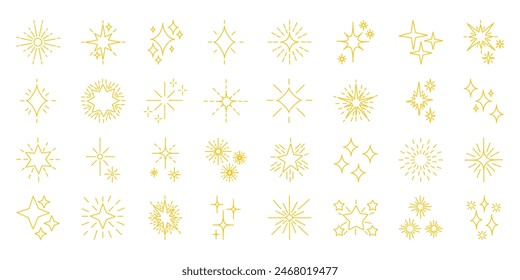 Conjunto amarillo, oro, naranja estrella destellos símbolos.