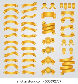 Set of yellow golden vector ribbons. Vector illustration.