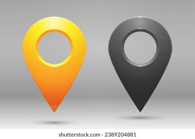 Conjunto de iconos de geolocalización amarillos y grises en un fondo degradado. Iconos de código del mapa de geolocalización realista. Ilustración vectorial.