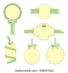 Set of yellow and green badges label and ribbon, Greeting card, vector tag illustration