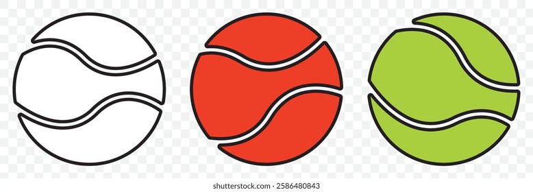 Set of yellow, green and black volume tennis balls on white background. Vector design. Sports, fitness, activity vector illustration. Vector elements of equipment for tennis. Realistic color version.