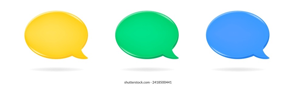 Set of yellow, green and blue 3d speech bubbles. Oval textbox