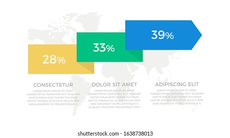 Set of yellow, green and blue elements for infographic with world map presentation slides.