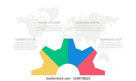 Set of yellow and green, blue, red elements for infographic with world map presentation slides.