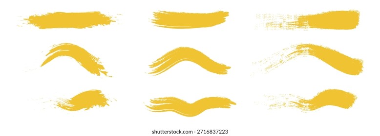 Satz gelber Grunge-Linien. Isolierte Stock-Vektor .Ink Brush Strokes Grunge Vector Collection Pinsel Linien Rahmen Box grungy Grungy Pinsel Sammlung. 