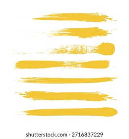 Set of yellow grunge lines. Isolated stock vector .Ink Brush Strokes Grunge Vector Collection brushes lines frames box grungy Grungy brushes collection. 