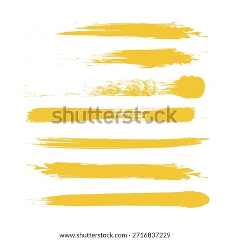 Set of yellow grunge lines. Isolated stock vector .Ink Brush Strokes Grunge Vector Collection brushes lines frames box grungy Grungy brushes collection. 
