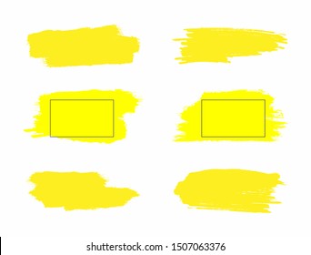 Set of yellow grunge spots. Collection of watercolor stains painted with a rough brush. Vector illustration.