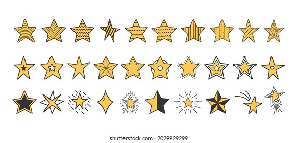 Set of yellow hand drawn doodle stars, vector eps10 illustration