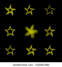 Set Yellow Hand Drawn Stars On Black Background Vector / Illustration