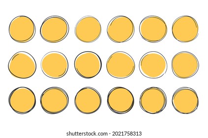 Set of yellow handdrawn doodle circles, vector eps10 illustration
