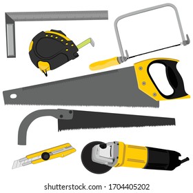set yellow hands tool with on white background