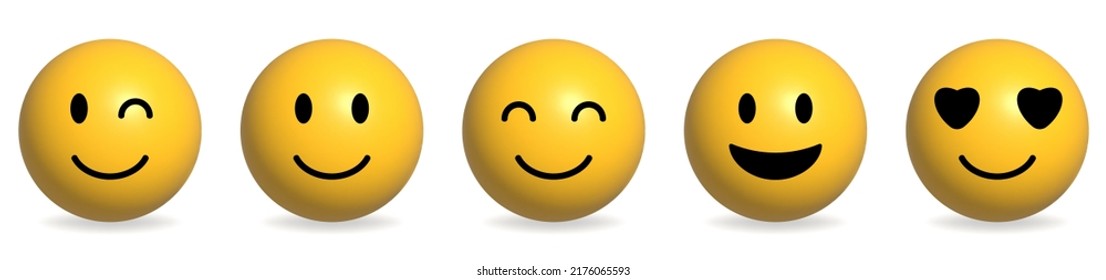Set of yellow happy emoticons. Collection of Emoji. Vector illustration isolated on white background