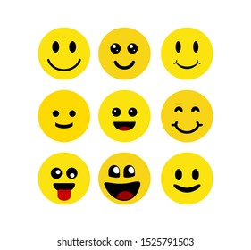 Set Yellow happy face with smile. Vector illustration. Isolated on white background.