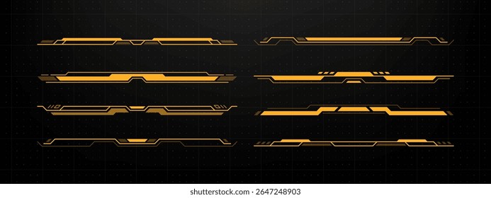 Conjunto de bordas e quadros amarelos hud para interfaces de usuário modernas. Futuristic heads-up exibir elementos com linhas limpas para o jogo de ficção científica.