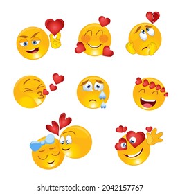 A set of yellow icons about love with hearts