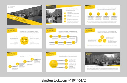 Set of yellow infographic elements for presentation templates. Leaflet, Annual report, book cover design. Brochure, layout, Flyer template design.