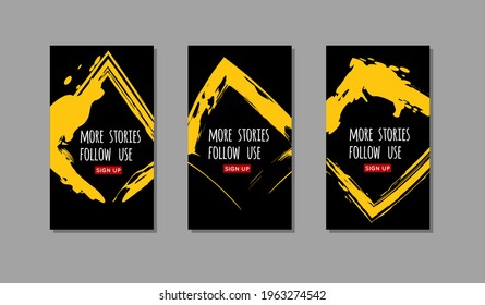 Set of yellow ink brush stroke on black background. Japanese style. Vector illustration of grunge stains