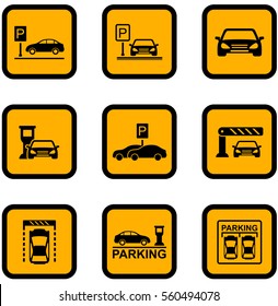 set of yellow isolated car parking icons