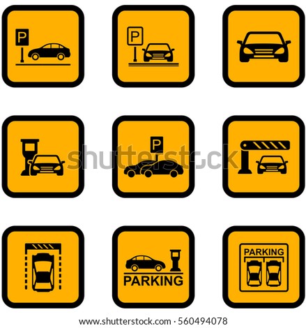 set of yellow isolated car parking icons