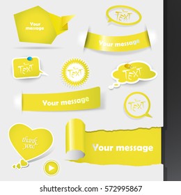 Set of yellow labels, stickers.