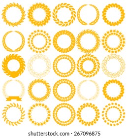 Set yellow laurel wreath on the white background. Vector illustration.