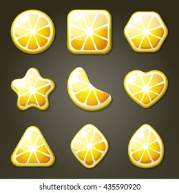 Set of yellow lemon candies for match three game