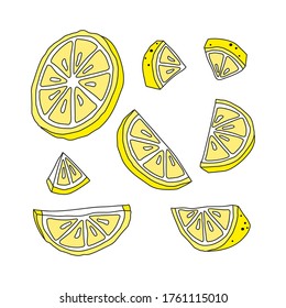Juego de lonchas amarillas de limón.