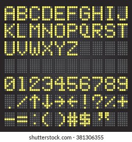 Set of yellow letters on a mechanical timetable, airport symbols