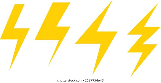 set of yellow lightning bolt. hand drawn lightning bolt vector illustration.