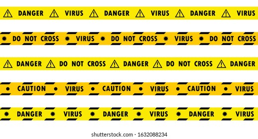 Set of yellow lines with different inscriptions about the danger of the virus and coronavirus. ERS-Cov (Middle East Respiratory Syndrome, Coronavirus), New Coronavirus (2019-nKoV). 