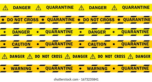 Set of yellow lines with different inscriptions about the danger of the virus, quarantine and coronavirus. ERS-Cov (Middle East Respiratory Syndrome, Coronavirus), New Coronavirus (2019-nKoV). 