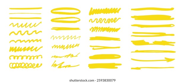 A set of yellow lines and squiggles. The lines are all different sizes and shapes, and they seem to be drawn with a marker or a pen. Scene is playful and whimsical