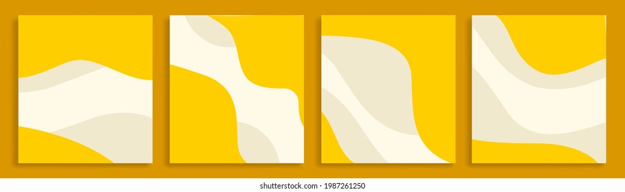 Set of yellow liquid cover template. Abstract wavy geometric shapes background for business and social media space promotion.
