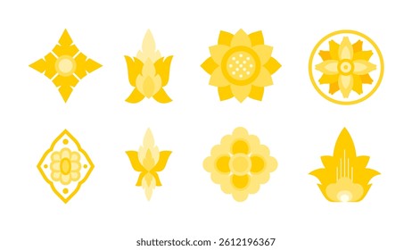 Set of yellow modern Thai flower element. Use for decorate a banner, cover design, logo, card, presentation and more.