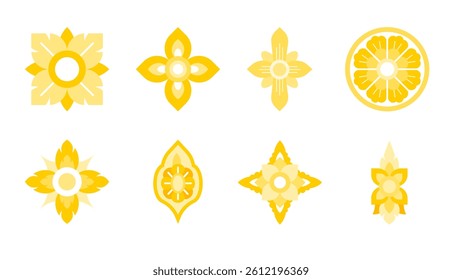 Set of yellow modern Thai flower element. Use for decorate a banner, cover design, logo, card, presentation and more.