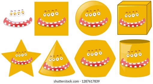 Set of yellow monster face different shape illustration
