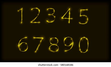 set of yellow neon numbers. elements for your design. vector illustration