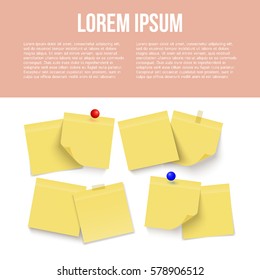 Set of yellow notes. Paper. Vector.