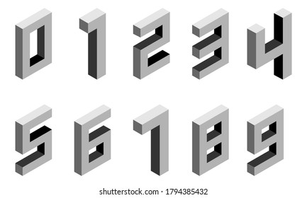 Set of yellow numbers in isometric style. Isolated on white background