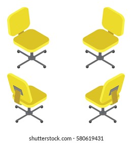 Set yellow office chair on white background. Flat 3d isometric vector illustration. For infographics and design games.